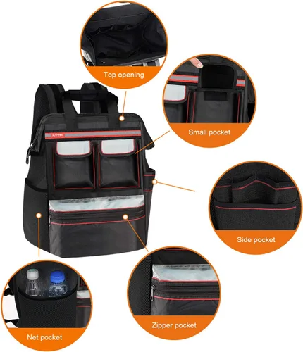 Miniatura 8 de Mochila para herramientas con respaldo acolchado para electricista, fontanero y reparador de cables y climas Negro