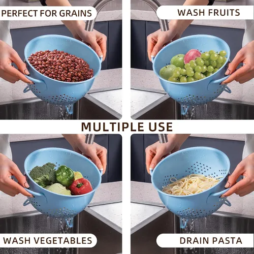 Miniatura 6 de Colador de metal de 5 cuartos de galón con recubrimiento en polvo, colador de metal autodrenante con base, cesta de frutas y verduras con asas