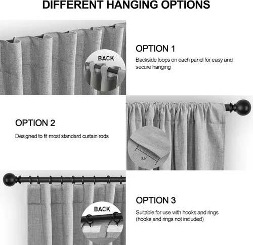 Miniatura 3 de FLORECORD Cortinas de lino 100% opacas de 52 pulgadas de ancho x 84 pulgadas de largo, juego de 2 paneles de cortinas opacas con aislamiento térmico