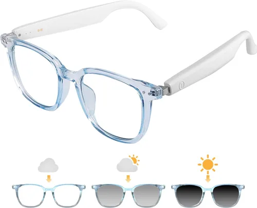 Miniatura 2 de Gafas inteligentes para mujeres y hombres, anteojos de audio Bluetooth con lentes que cambian de color, altavoces de sonido de oído abierto, carga
