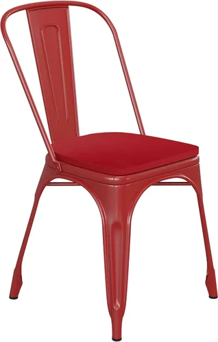 Miniatura 10 de Flash Furniture Perry - Silla apilable comercial para interiores y exteriores con asiento de poliestireno, marco de metal dorado envejecido, asiento