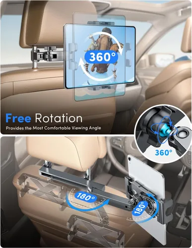 Miniatura 4 de ELWEY Soporte para iPad para asiento trasero de automóvil, reposacabezas para asiento trasero de automóvil, brazo de extensión 3 en 1, soporte