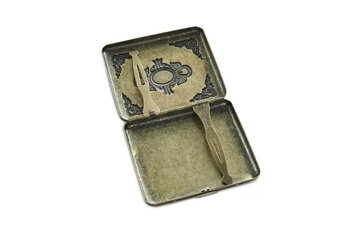 Miniatura 2 de Goshentech Caja de metal vintage, cobre chapado en metal, capacidad 18-20, adorno esmeralda de imitación de superficie, embalaje de caja de regalo