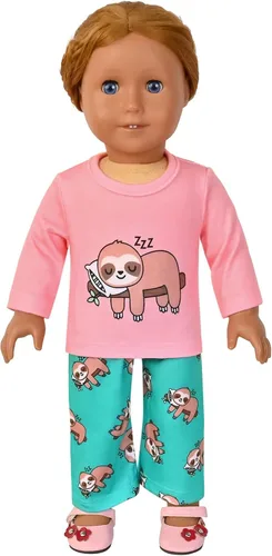 Miniatura 54 de QPANCY Conjunto de pijamas a juego para niñas y muñecas, pijamas de manga larga para otoño e invierno