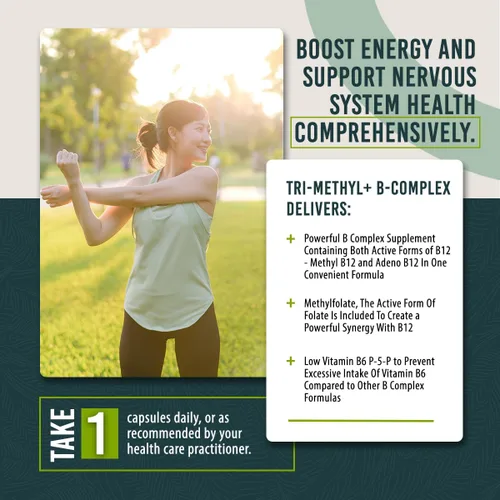 Miniatura 5 de Vitaminas B metiladas del complejo B Tri-Methyl+ - Suplemento vitamínico del complejo de metilo B de espectro completo para apoyo MTHFR con formas