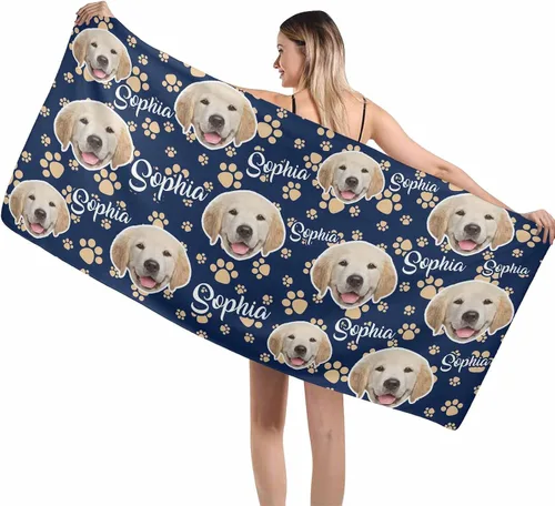 Miniatura 13 de MyPupSocks Toallas de playa personalizadas para niños y adultos, toalla de piscina con nombre y cara de perro, regalos personalizados con nombre