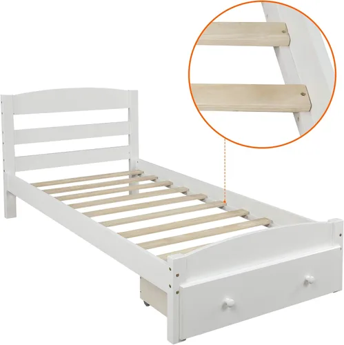 Miniatura 4 de Harper & Bright Designs Cama de plataforma de tamaño individual, marco de cama individual de madera con cajón de almacenamiento y soporte
