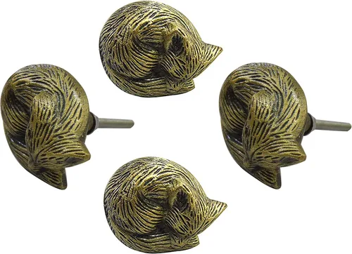 Perilla Home Juego de 4 pomos antiguos – Zorro dormido decorativo – Asas de hierro artístico de diseñador – para tiradores de gabinete, interior,