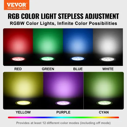 Miniatura 2 de VEVOR Luz LED para piscina, 120 V CA 40 W, 10 pulgadas RGBW que cambia de color bajo el agua, incluye cable de 100 pies y control remoto
