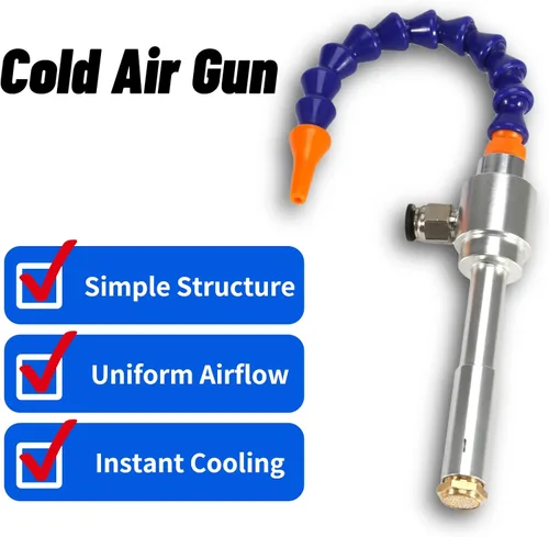 Miniatura 2 de Pistola de refrigeración de aire frío, 5.118 in Mini aleación de aluminio Vortex aire frío seco pistola de refrigeración con tubo flexible