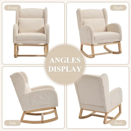 Miniatura 6 de NIOIIKIT Nursery Rocking Chair with Footrest, Teddy Upholstered Glider Chair, Nursery Gliding Recliner with Side Pocket, Glider Rocker for Living