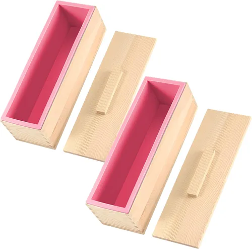 Miniatura 17 de ZOENHOU 2 moldes de jabón morado de 42 onzas con 2 tapas, kit de moldes de silicona rectangulares flexibles con caja de madera, juego