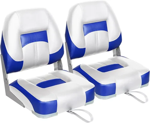 ERGOSEAT Asiento de barco plegable con respaldo bajo de dos tonos, blanco/azul, paquete de 2 unidades Blanco/azul zafiro