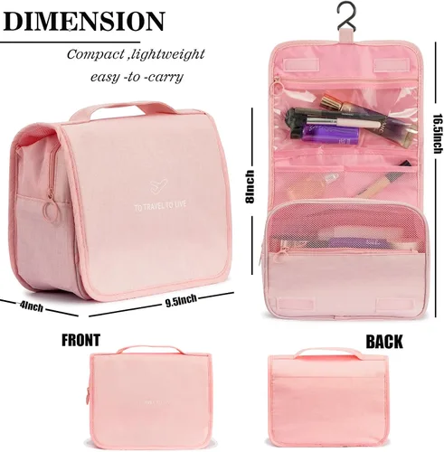 Miniatura 4 de L&FY Neceser portátil multifuncional para viaje, estuche de maquillaje y cosméticos, organizador de artículos de aseo, A-Negro