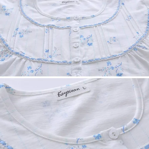 Miniatura 6 de Keyocean - Camisón de algodón para mujer, suave, cómodo, ligero, manga corta, vestido de casa, ropa de dormir, ropa de sala para verano.
