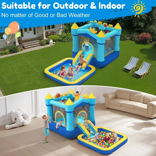 Miniatura 4 de MUKDIY - Casa inflable con piscina y tobogán, castillo de salto para parque acuático de 12 x 6.2 pies para niños, tela Oxford 840D resistente, de 3