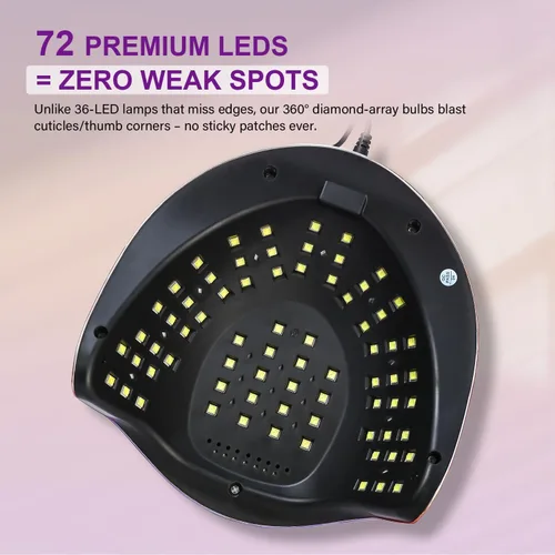 Miniatura 5 de Lámpara de uñas profesional de 300 W, secado rápido, sensor de movimiento automático, 4 ajustes de temporizador, cobertura uniforme de 72 LED
