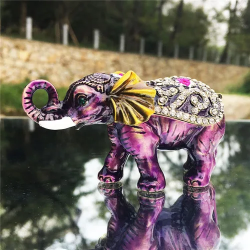 Miniatura 4 de Waltz&F Caja de baratija con bisagras de elefante morado con bisutería pintada a mano, figura de animal coleccionable