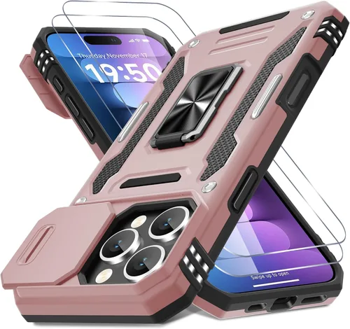 Miniatura 199 de DEERLAMN Funda para iPhone Xs Max con funda deslizante para cámara + protector de pantalla, soporte giratorio de anillo de grado militar a prueba