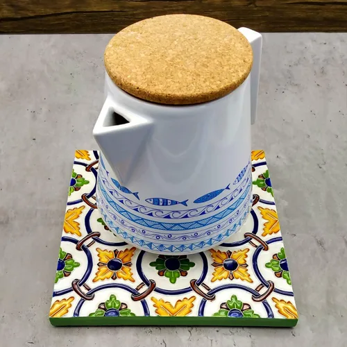 Miniatura 4 de Salvamanteles cuadrados de azulejos de cerámica portuguesa pintados a mano hecho en Portugal (TG8)