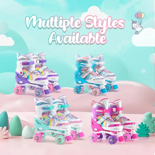 Miniatura 7 de SULIFEEL Rainbow Unicorn - Patines ajustables de 4 tamaños para niñas y niños de 3-5, 5-8, 6-12 años, patines para interiores y exteriores Un arco