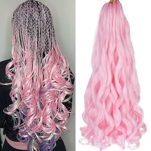 Miniatura 64 de COOKOO 9 paquetes de cabello rizado francés trenzado de 18 pulgadas, suave y flexible, cabello trenzado de alta calidad, rizos franceses, extensión