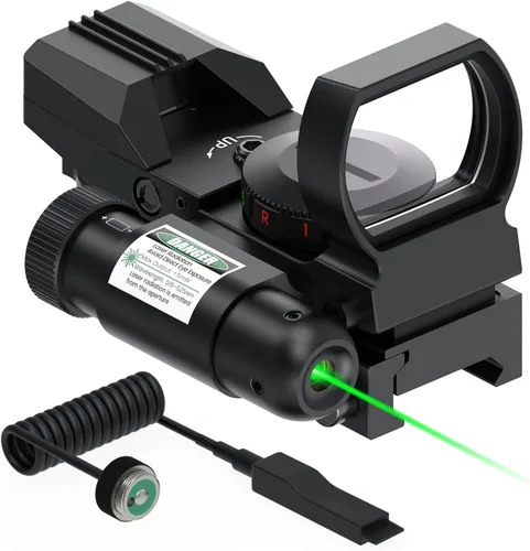 Feyachi Mira Reflex - Óptica de punto rojo y verde de 4 retículas con vista láser roja/verde integrada de menos de 5mW de salida Negro