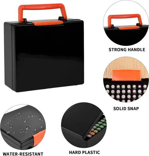 Miniatura 5 de FULLCASE Organizador de almacenamiento de baterías con soporte para 72 pilas AA AAA, cajas contenedor para garaje, organizador para cajones del Negro