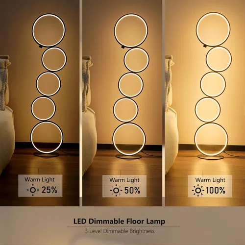 Miniatura 5 de NUÜR Moderna lámpara de pie LED de 5 anillos, lámpara de pie circular artística de 43.3 pulgadas, luz de acento escultural regulable sin escalones