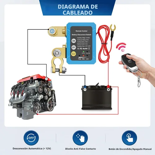Miniatura 5 de RVBOATPAT Interruptor de apagado 12V 240A Interruptor de desconexión de batería remota Interruptor automático de apagado de energía Interruptores