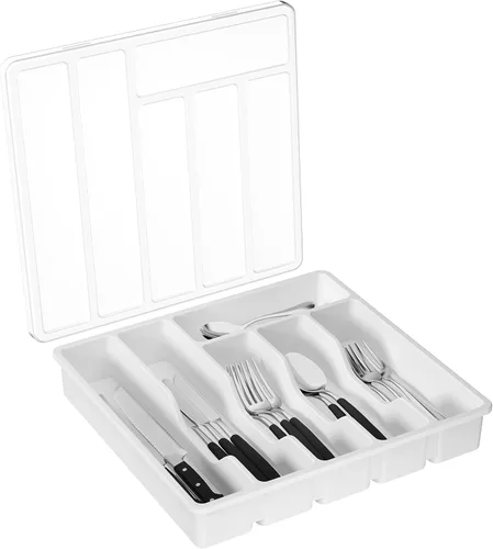 Miniatura 11 de Lifewit Organizador de cubiertos con tapa, bandeja de utensilios cubierta para cajón de cocina y encimera, caja de almacenamiento de cubiertos