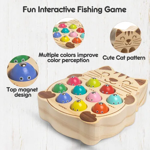 Miniatura 2 de Juego de pesca para niños de 3 a 5 años, madera Montessori Educación preescolar Aprendizaje Mano-Ojo Cognición y Habilidad Motora Fina Clasificación