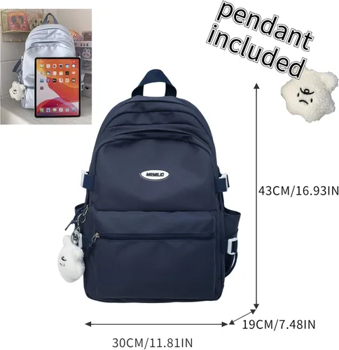 Miniatura 3 de VTTDB Mochila Kawaii con Bonitos Accesorios Mochila Diaria Estética Casual Bolsa Simple para Laptop Mochila de Viaje Impermeable para Mujeres, Azul