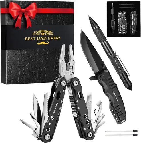Miniatura 11 de Juego de regalo multiherramienta para hombres, para papá, él, kit de supervivencia EDC 3 en 1 con alicates múltiples 14 en 1, cuchillo de bolsillo