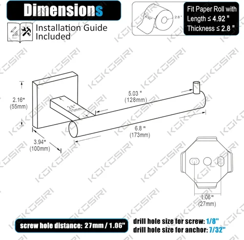 Miniatura 2 de KOKOSIRI Soporte de papel higiénico Dispensador de papel tisú para baño Portarrollos de baño Acero inoxidable dorado cepillado B2005BG Oro cepillado