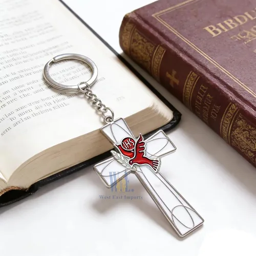 Miniatura 4 de 12 unids confirmación rojo paloma Espíritu Santo Cruz llavero partido favor esmalte Cruz llavero