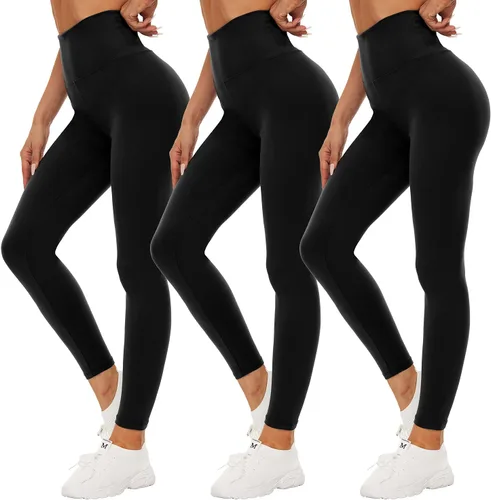 QGGQDD Paquete de 3 leggings negros de cintura alta para mujer, leggings deportivos suaves para entrenamiento, yoga