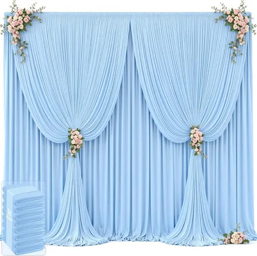 Miniatura 27 de 20 pies x 12 pies Cortinas de Telón de Fondo Azul Bebé Sin Arrugas para Bodas y Fiestas, Telón de Fondo de Tela Azul, Cortinas para Bodas