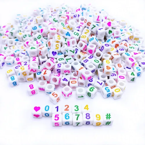Miniatura 14 de Amaney - 600 cuentas acrílicas blancas de números 0-9, símbolo # corazón con caja de almacenamiento, 0.276 x 0.157 in En caja blanca