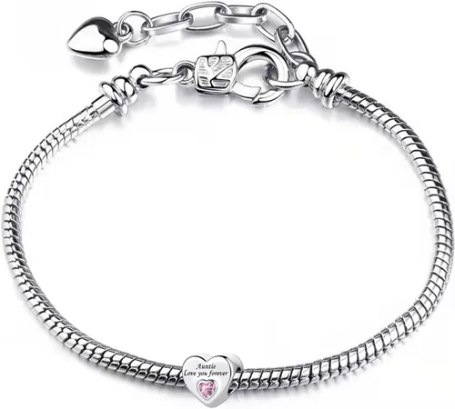 Miniatura 3 de Abalorio de corazón de cristal rosa para siempre, para mamá, hija, tía, papá, abuela, amigos, compatible con pulseras Pandora