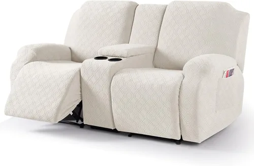 Miniatura 19 de VANSOFY Funda de sofá reclinable con consola central, funda elástica para sofá reclinable de 2 asientos, funda de sofá reclinable de jacquard