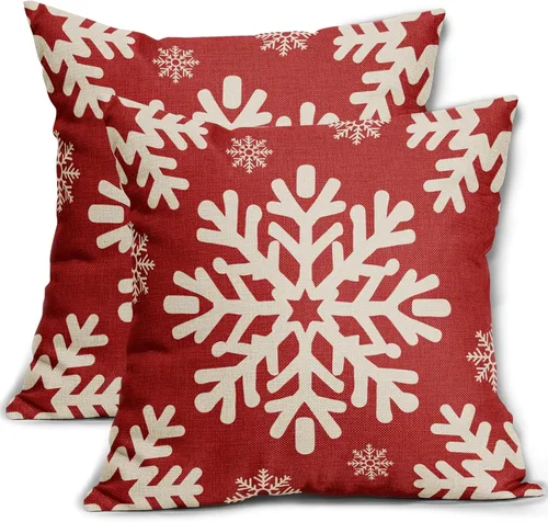 Miniatura 22 de Fundas de almohada decorativas de Navidad negras 40x40 cm con copos de nieve blancos de Navidad, juego de 2, temática rústica de invierno