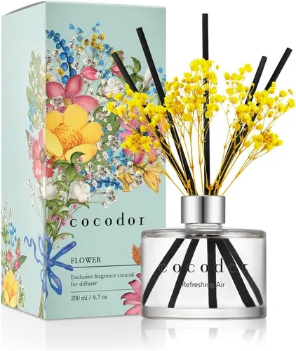 Miniatura 9 de COCODOR Juego de Difusor de Varillas de Junco con Flores / 6.7 oz / Eucalipto Limón / Difusor de Aroma con Varillas Fragancia para el Hogar Difusor