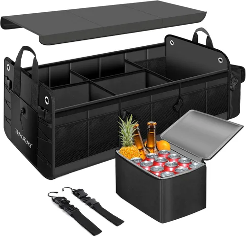 Miniatura 7 de HAOKAY Organizador de maletero de automóvil con tapa, resistente, extra grande, color negro, Oxford, multicompartimentos, plegable, para SUV