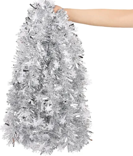 Miniatura 8 de FOIMAS Guirnalda de oropel de Navidad de 33 pies, guirnalda colgante metálica trenzada de copo de nieve rojo para árbol de Navidad, chimenea
