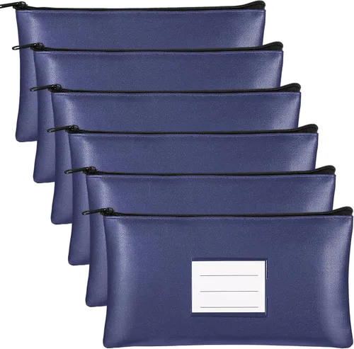 Miniatura 8 de Paterr 6 bolsas de dinero con cremallera, de piel sintética, bolsa de seguridad para dinero, soporte para recibos, cartera con etiqueta para dinero