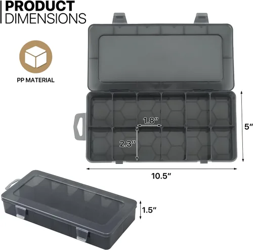 Miniatura 2 de MoNiBloom Organizador de Cajas de Aparejos Pequeñas de 12 Rejillas con Divisores Removibles Compartimento Ajustable Caja de Almacenamiento