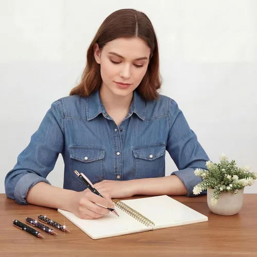Miniatura 4 de Ireer 4 bolígrafos brillantes de diamantes de imitación para mujer, bolígrafo de tinta de metal con purpurina de cristal con 4 recambios de 0.039