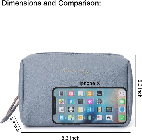 Miniatura 2 de Bolsas de cosméticos para mujer, bolsa organizadora de maquillaje, bolsa portátil para artículos de tocador para niñas, Azul neblina + rosa
