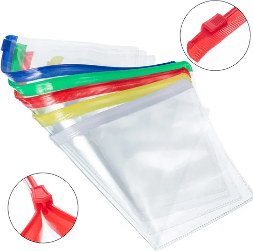 Miniatura 4 de Leinuosen 50 unidades de estuche transparente con cremallera para lápices, sobres de plástico pequeños reutilizables, bolsa de documentos, 5